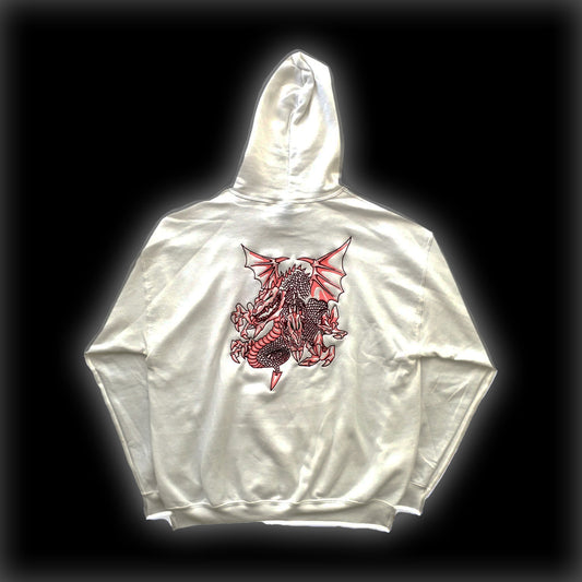 TBK DRAGON HOODIE - WHITE/GRAPEFRUIT