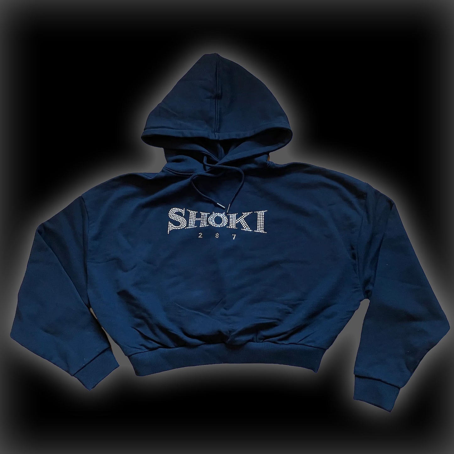 SHOKI CROPPED STRASS HOODIE SILBER